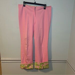 Lilly Pulitzer Cotton Blend Pink & Green Floral Boarder Flare Dress Pants Sz 12